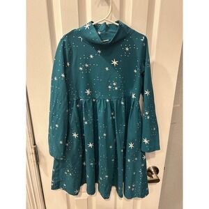 Hanna Andersson Girls Teal Star Galaxy Print Mock Neck Long Sleeve Dress 8 k7012